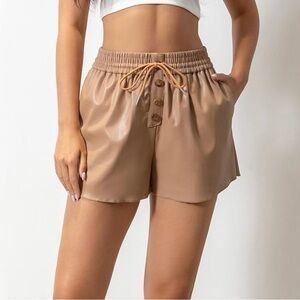 NWOT Faux Leather Drawstring Tan Shorts